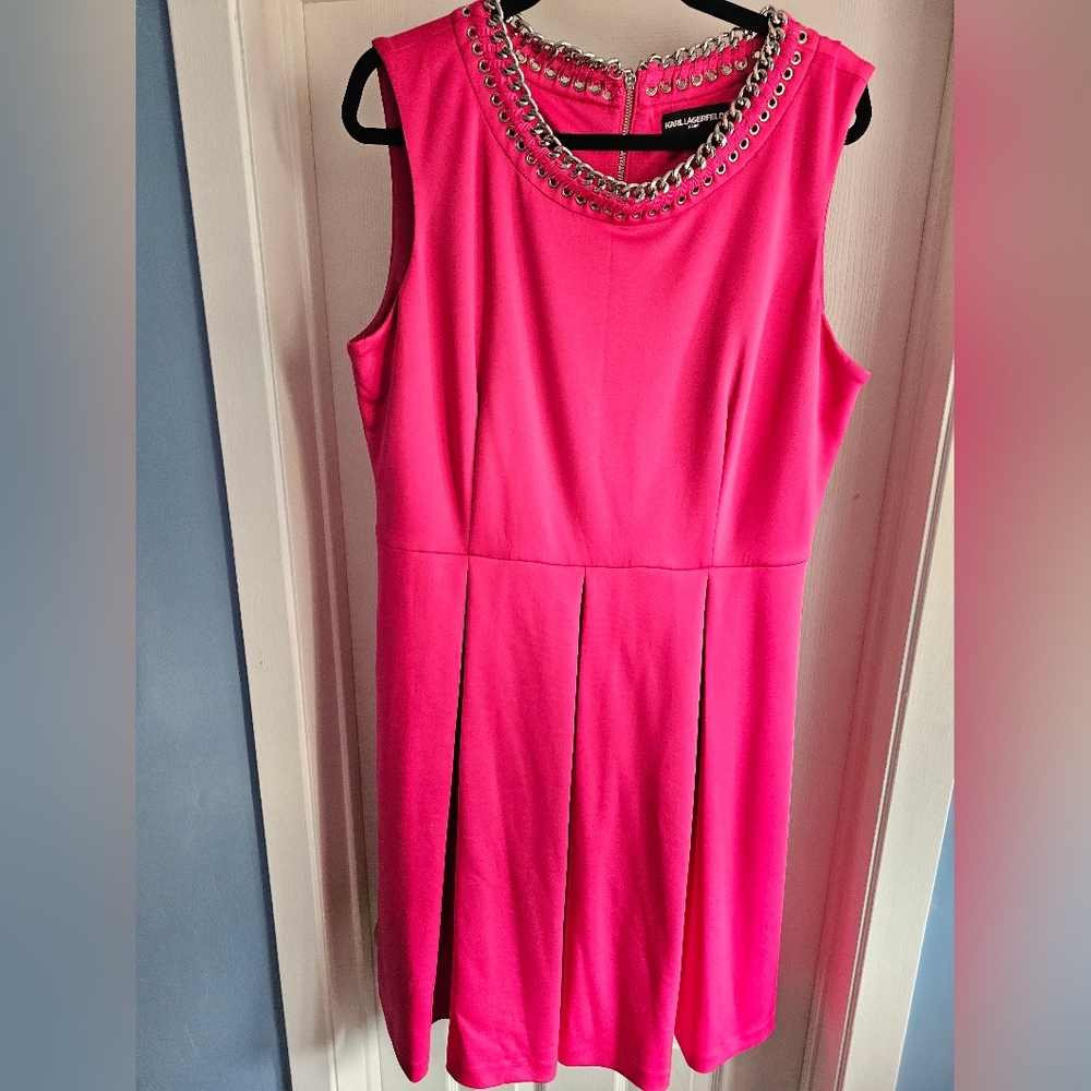 KARL LAGERFELD Hot Pink Knit Sleeveless Dress, 14